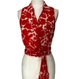 MODA International Silk Red & White Floral Blouse - Size S